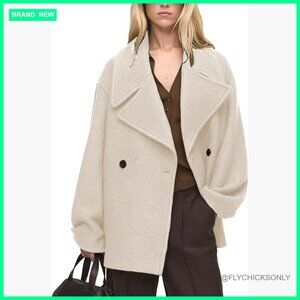 Double Breasted Cropped Wool Blend Peacoat with Notched Lapel